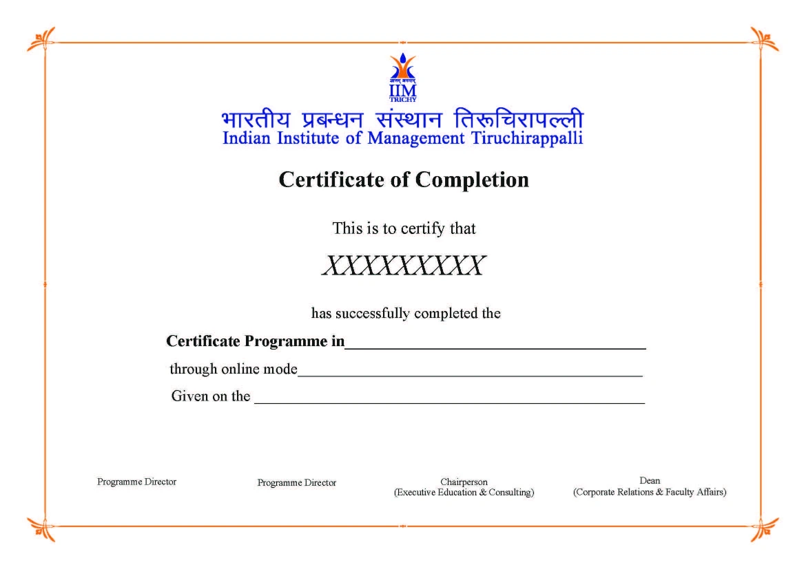 Illustrative preview of the IIM Trichy Certificate of Completion