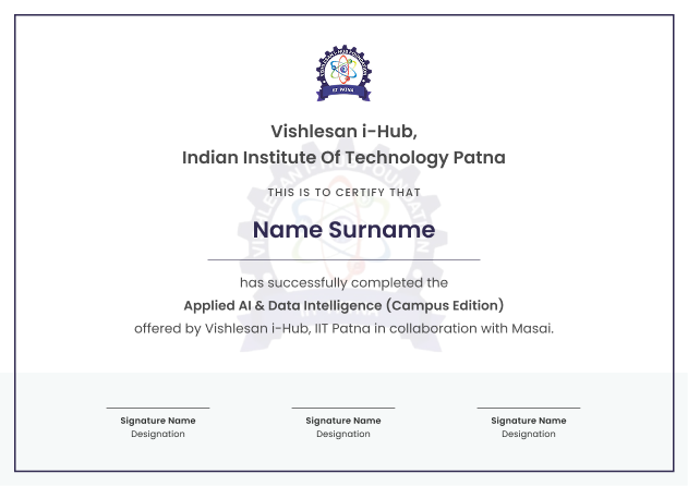 Certification by Vishlesan i-Hub IIT, Patna