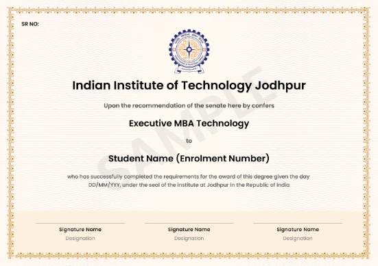 IIT Jodhpur Executive MBA on completion of the online program
