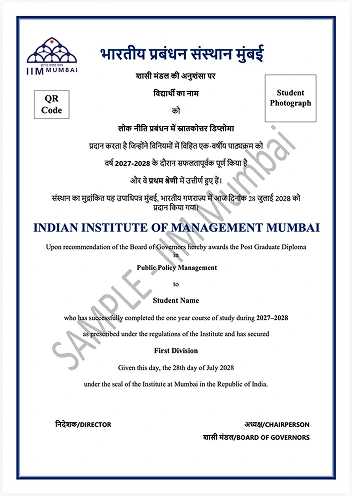 Earn an IIM Mumbai certificate in Post Graduate Diploma in <br/>Public Policy Management upon completion