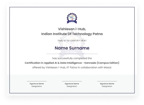 Certification by Vishlesan i-Hub IIT, Patna