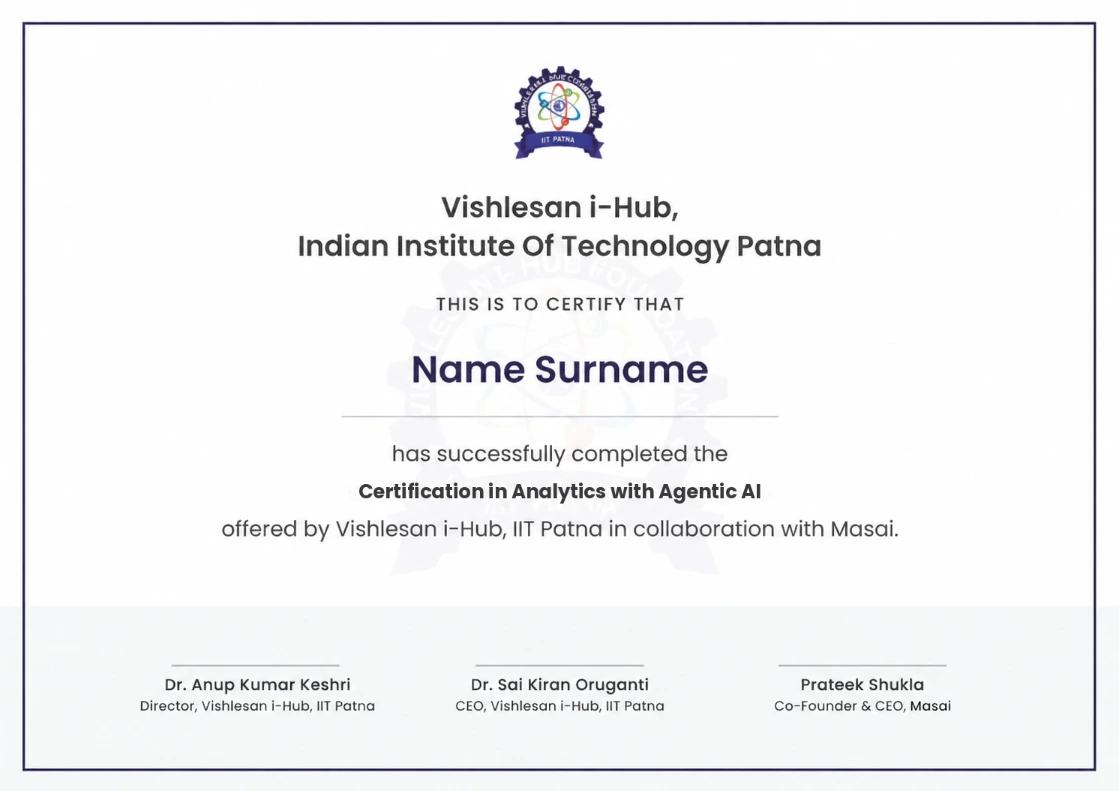 Illustrative preview of the IIM Trichy Certificate of Completion
