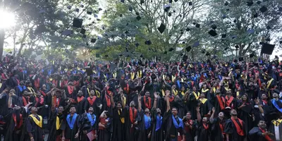 Graduates celebrating together at the ceremony