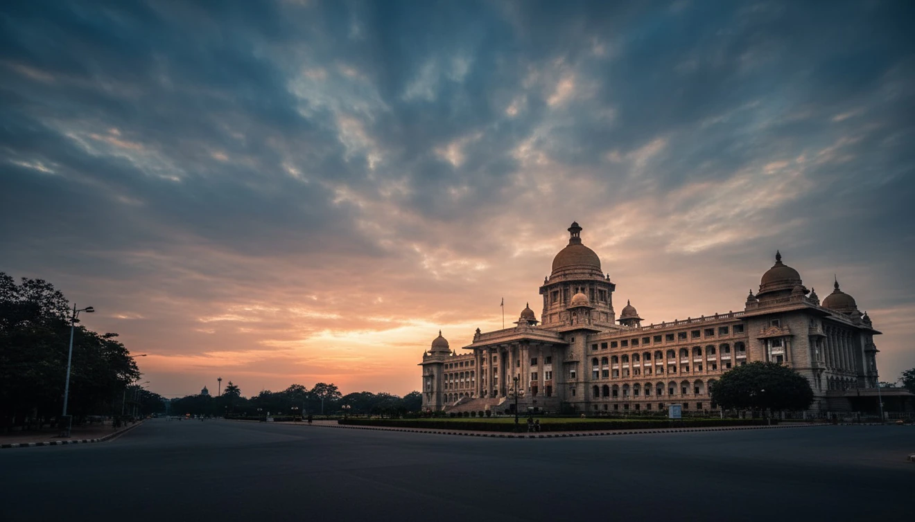The Vidhana Soudha in Bangalore at dusk