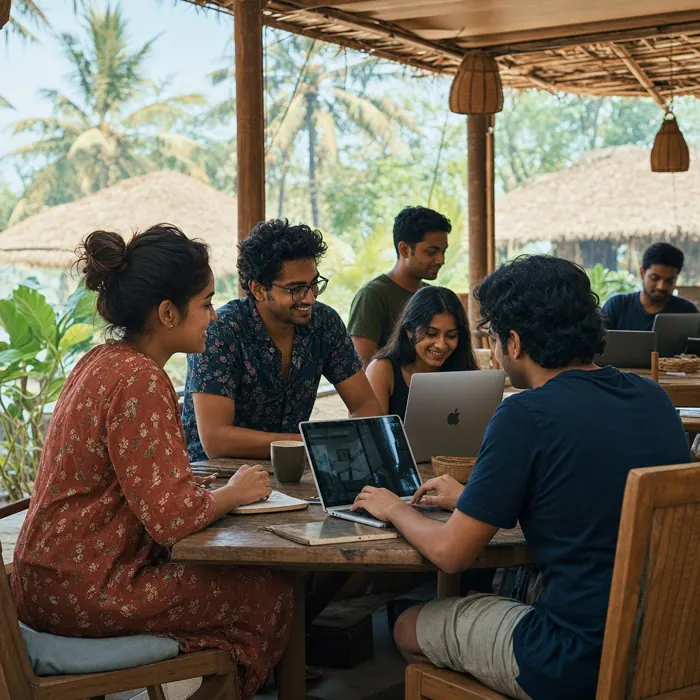 A small group working together at a shared table