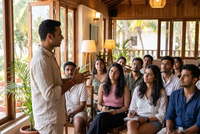 An investor taking a masterclass on stage