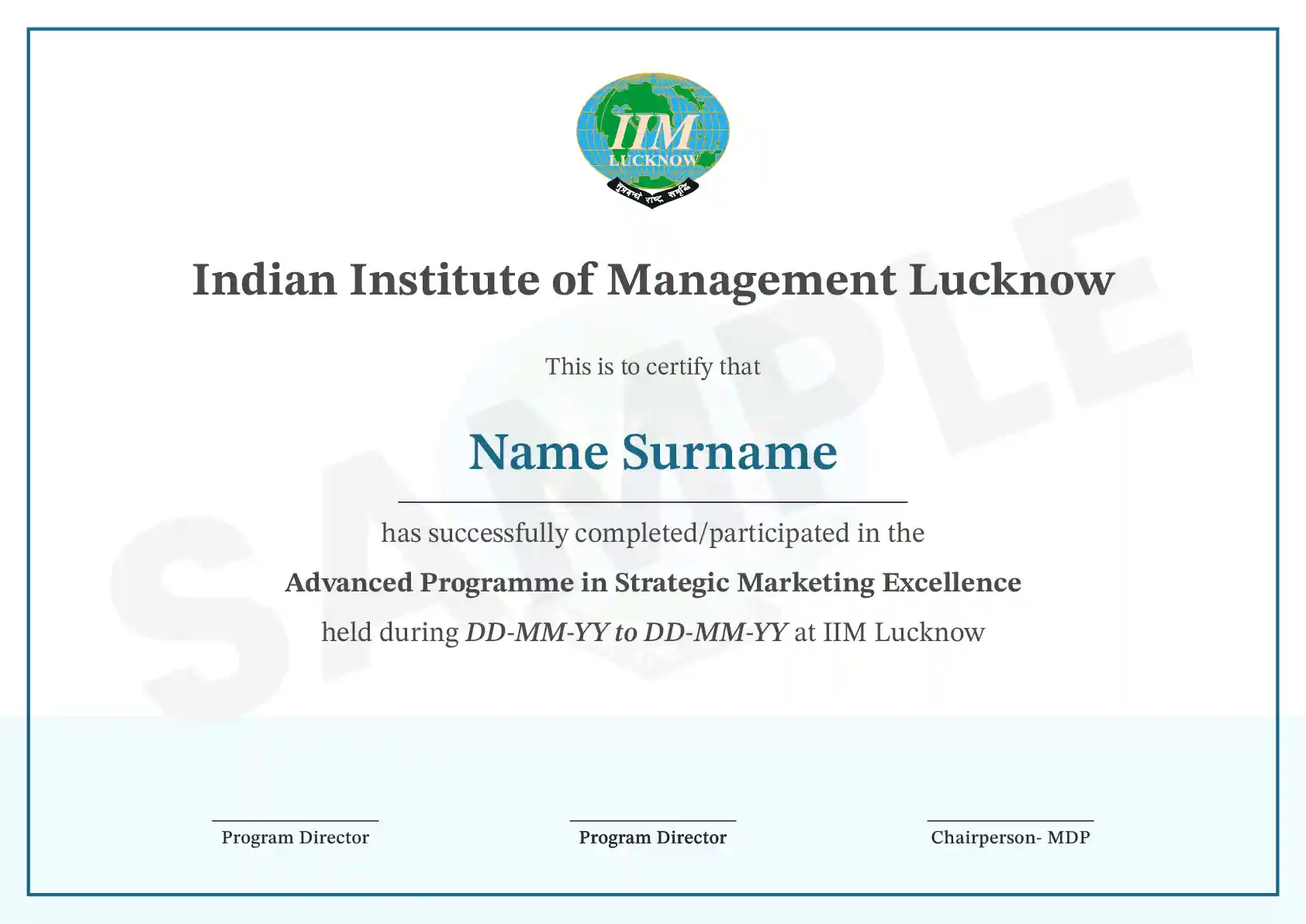 Sample certificate — IIM Lucknow Management Development Programme