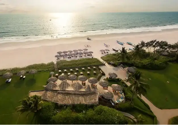 Aerial view of the Taj beachfront resort in Goa