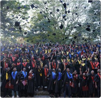 Graduates throwing caps