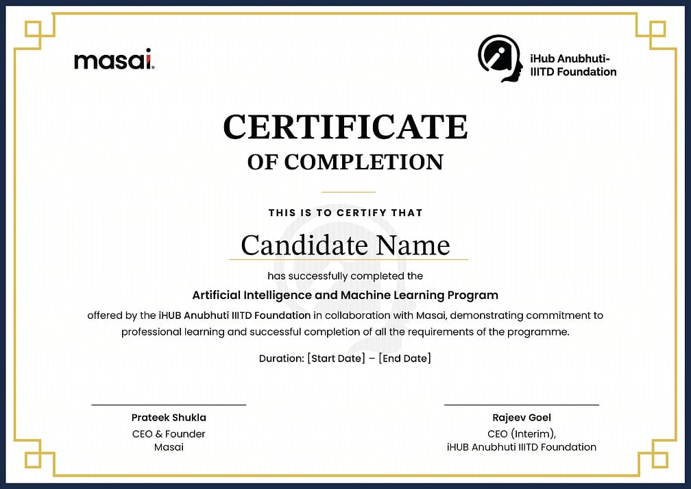 Certification by iHUB Anubhuti IIITD Foundation and Masai