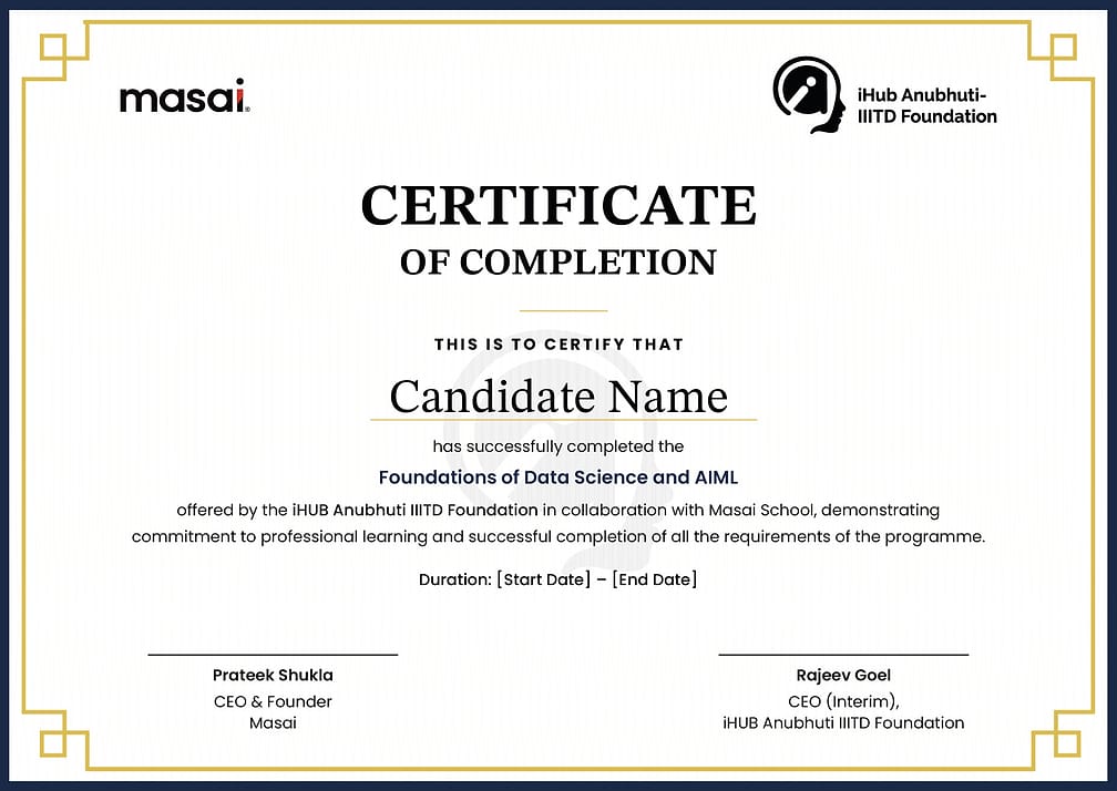 Certification by iHUB Anubhuti IIITD Foundation and Masai